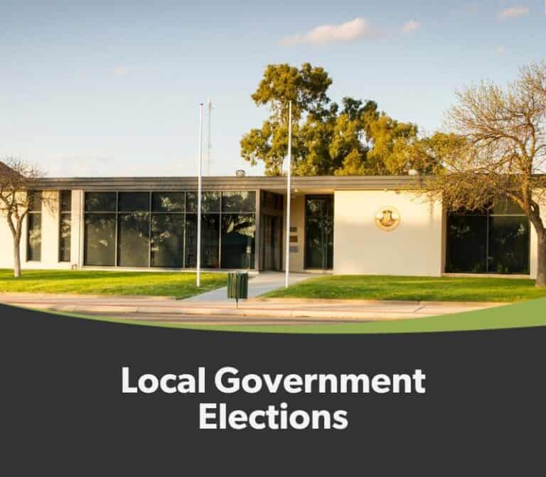 Image of the Shire of Mt Marshall Building with the text 'Local government elections' below